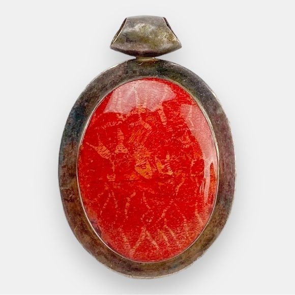 Jewelry - Large Stone Pendant in Silver Frame Stamped 925​